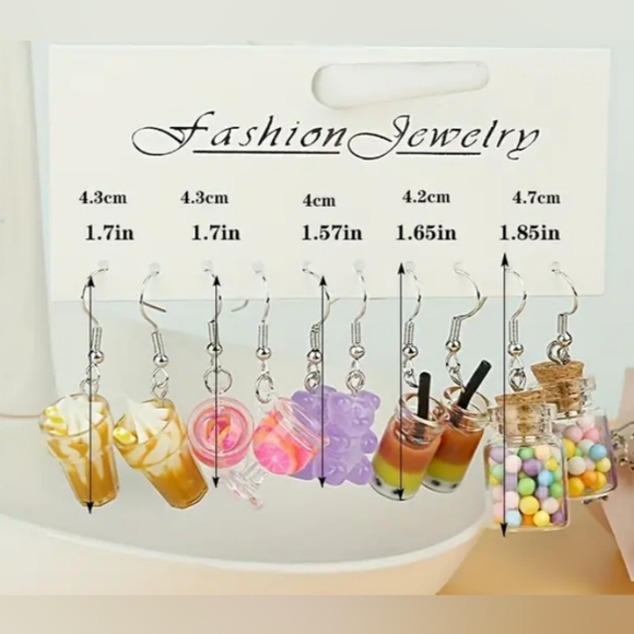 5 pairs of  Cute, Funny ,Milk Tea, Ice Cream, Bear, Candy Bottle Drop Earrings - Picture 4 of 7